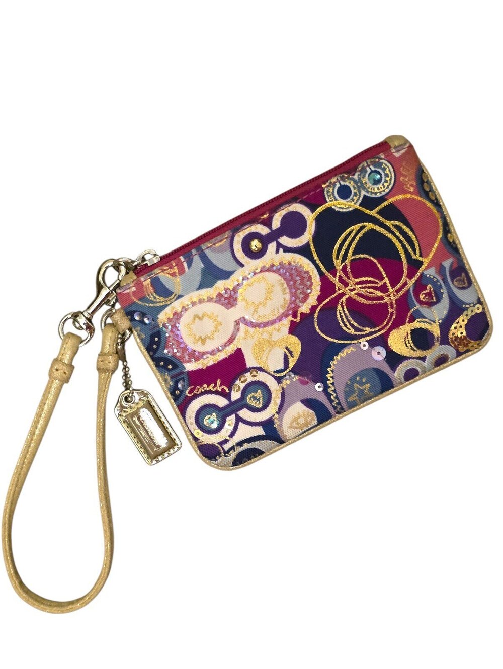 Coach Poppy Rare Sequin Crystal Embroidered Multicolor Wristlet Y2K Gold